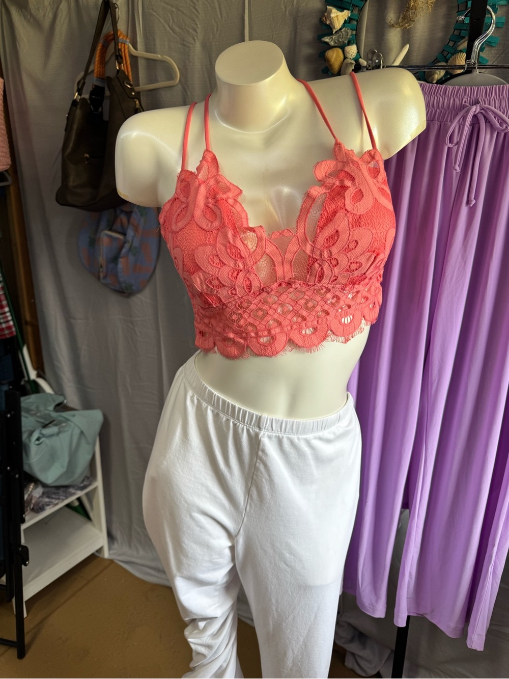Zenana Outfitters Coral Lace Bralette with Double Straps